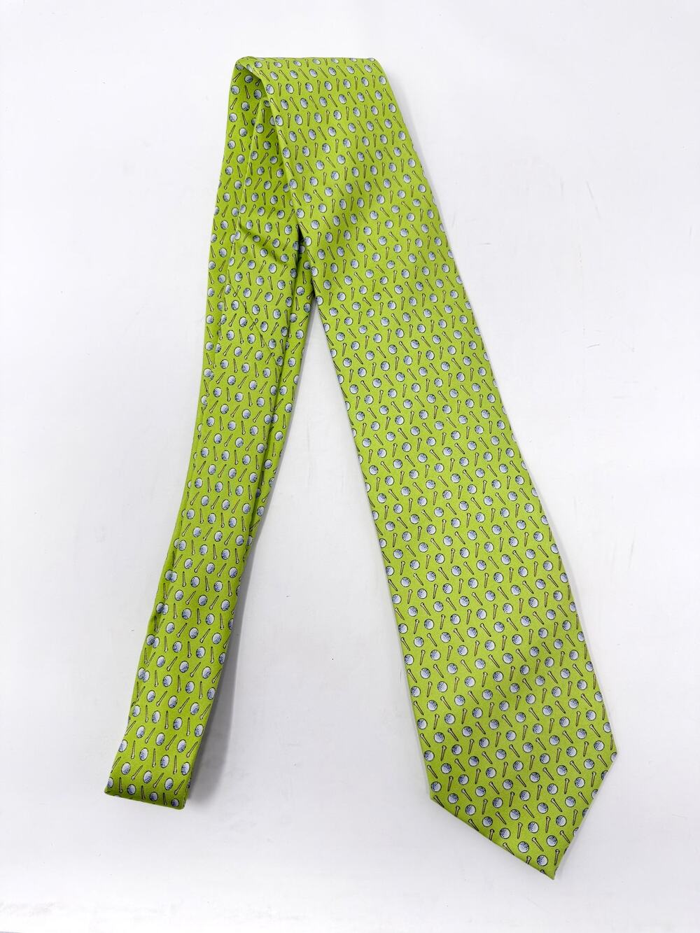 SERO Men's 100% Silk Tie with All-Over Golf Tees and Balls Green